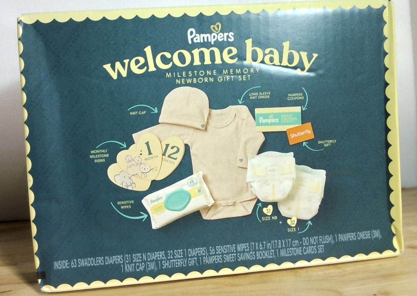 Pampers Set de regalo, pañales desechables, toallitas sensibles y regalos de hitos