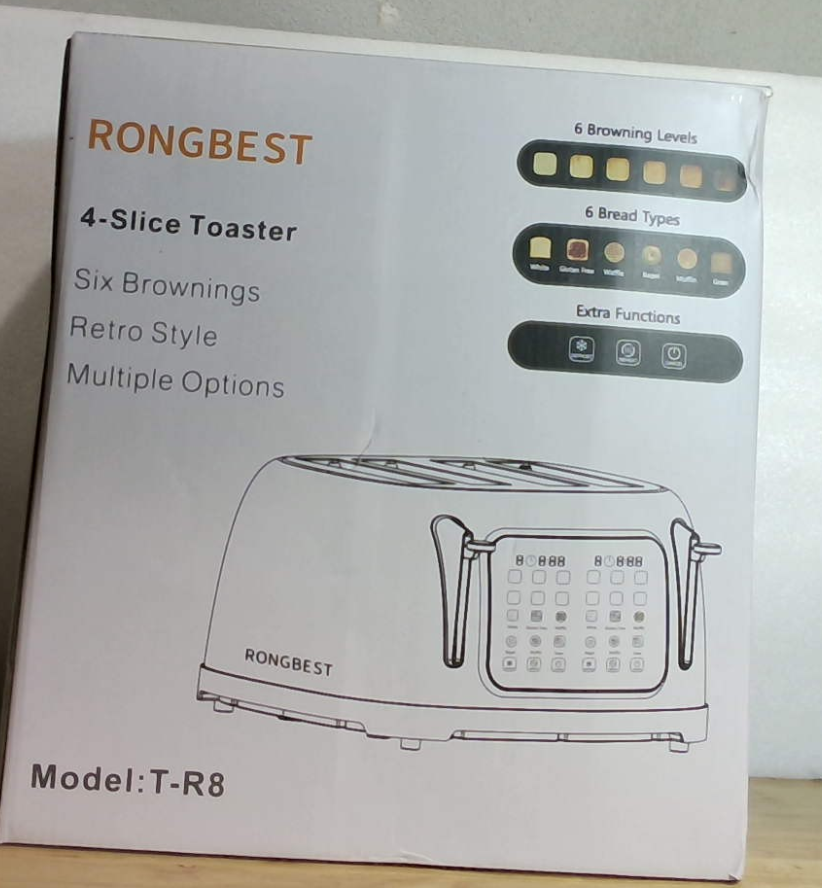Tostador Retro de Acero Inoxidable RONGBEST 4 Ranuras con Pantalla Táctil Ancha para Desayuno Familiar, Recalentar y Descongelar, 6 Niveles de Dorado para Bagel y Pan, Bandeja de Migas Fácil de Remover, Rojo Perla