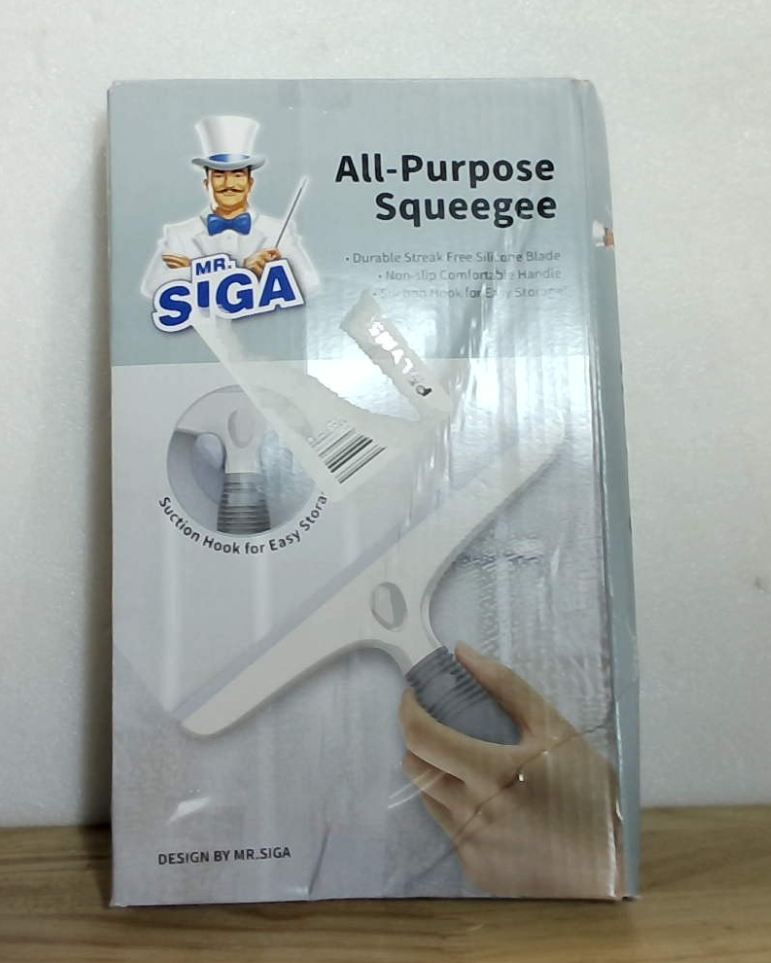 Rasqueta Silicona MR.SIGA Multipropósito Ventana Vidrio Puerta Regadera Parabrisas 25.4 cm Gancho Succión Blanco Gris