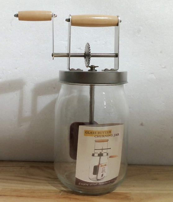 Mantequera Manual - Mango Madera Engranaje Acero Inoxidable - Mantequera Manual Manivela Mano Frasco Mason - Herramienta Pastelería Mezclador Crema 1.5 Litros