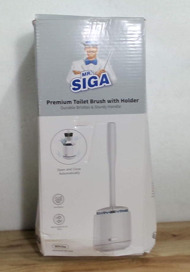 MR.SIGA Escobilla y soporte para inodoro, calidad premium, con mango sólido y cerdas duraderas para limpieza de baño, color blanco
