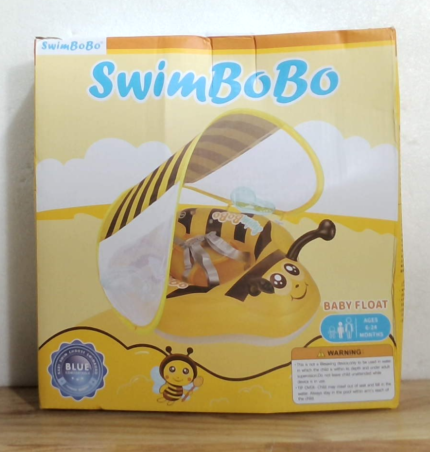 Swimbobo Inflatable Baby Swim Float with Sun Canopy Size Improved Infant Pool Floaties Swimming Pool Toys