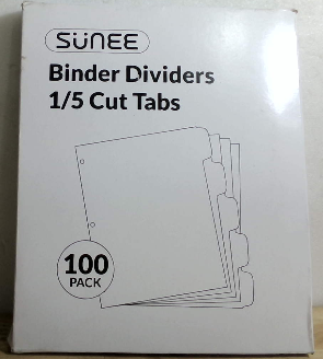 Separadores de Carpeta SUNEE con 5 Pestañas para Argollas 3 Anillos – Tamaño 8.5x11, Blancos, 20 Sets (100 Separadores)
