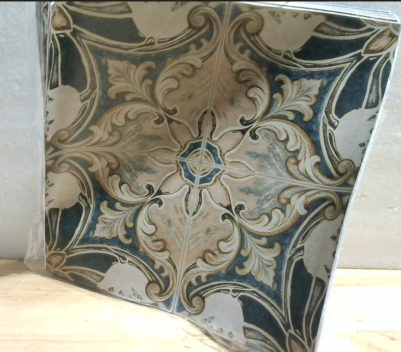Papel Tapiz Decorativo Art Nouveau – Juego de 11 Láminas de 12x12 Pulgadas | Diseño Floral Azul y Beige