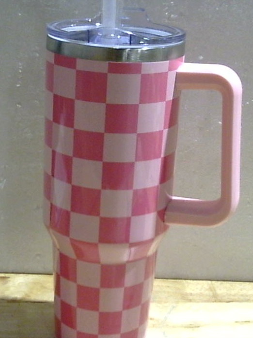 Vaso térmico wesncdch de 1,2 litros con asa y tapa con pajita | Vaso térmico con aislamiento al vacío a prueba de fugas | Botella de agua de acero inoxidable | Regalos para mamás, papás, mujeres, hombres, él y ella | Cuadros rosas