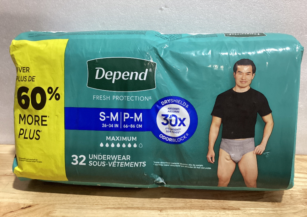 Depend FIT-FLEX - Ropa interior de incontinencia para hombre, máxima absorción, desechable, S/M, gris, 32 unidades