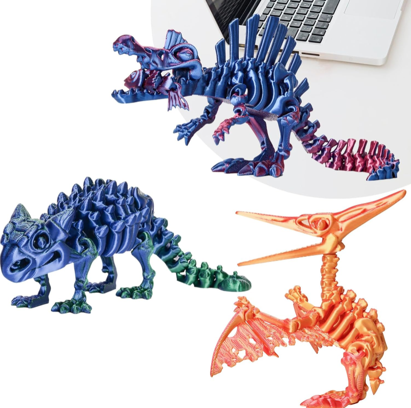 Esqueletos de Dinosaurio Impresos en 3D | Articulados | Set B | Spinosaurus, Pterosaurio y Ankylosaurus