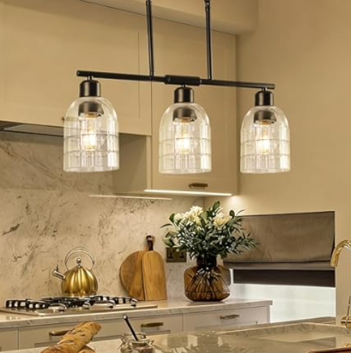 Lámpara Colgante Industrial FRIXCHUR Gold – 3 Luces con Pantalla de Vidrio para Cocina y Comedor