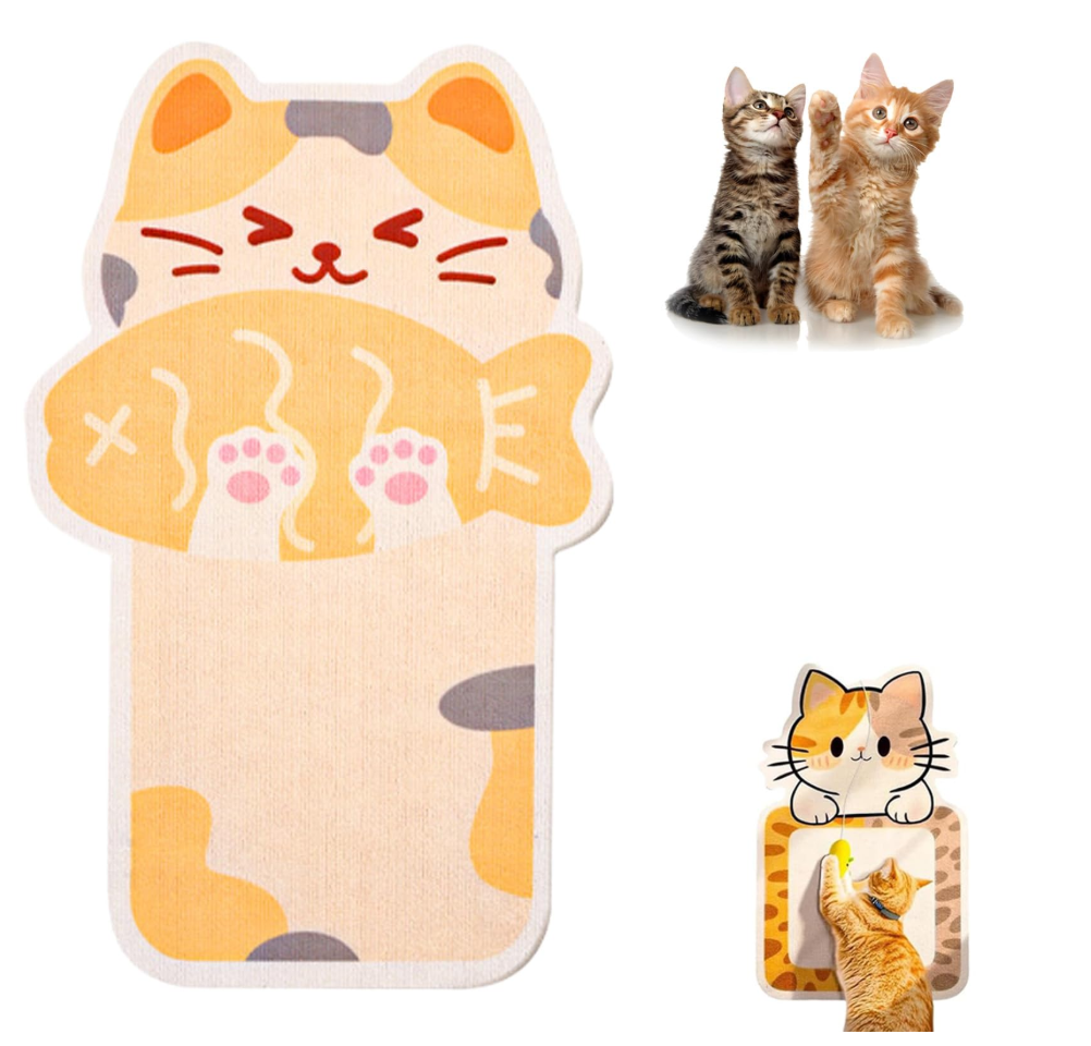 Tablero de rayas de forma de gato, rascador de gato montado en la pared con respaldo adhesivo, alfombra de rascado, rascado del gato