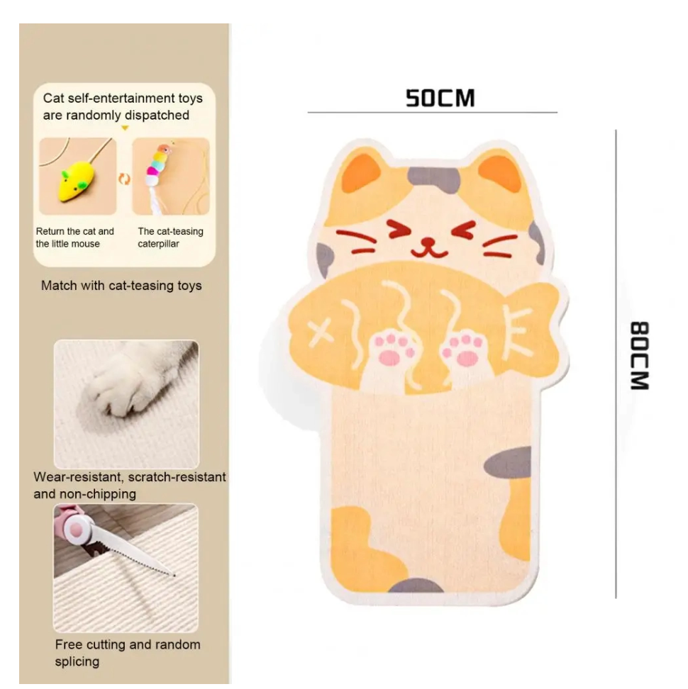 Tablero de rayas de forma de gato, rascador de gato montado en la pared con respaldo adhesivo, alfombra de rascado, rascado del gato