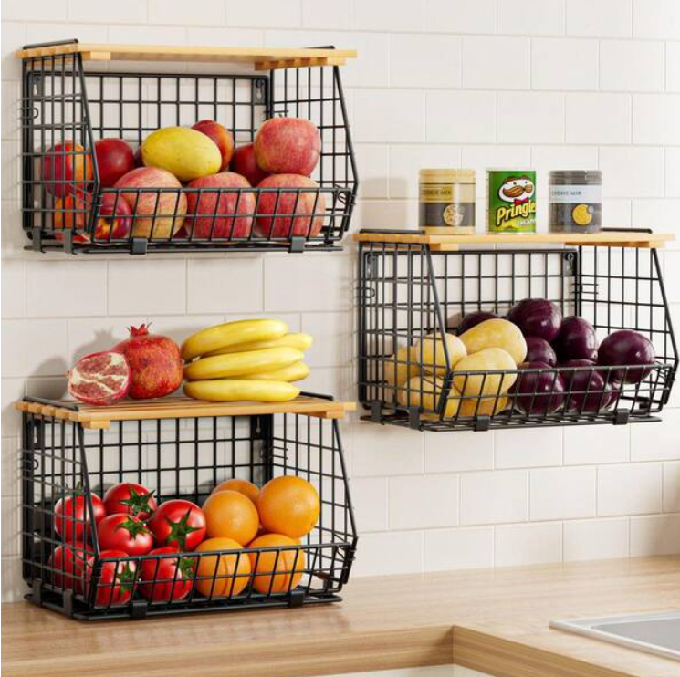 Cesta de Alambre para Frutas | Set x3 | 16x21 cm | Acero Negro | Decorativa