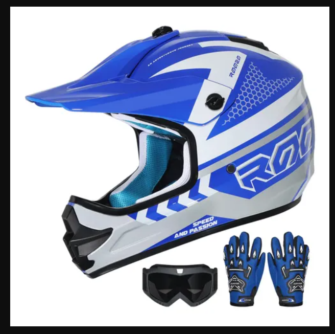 Casco Integral Motocross Juvenil con Certificación DOT – Talla L Azul