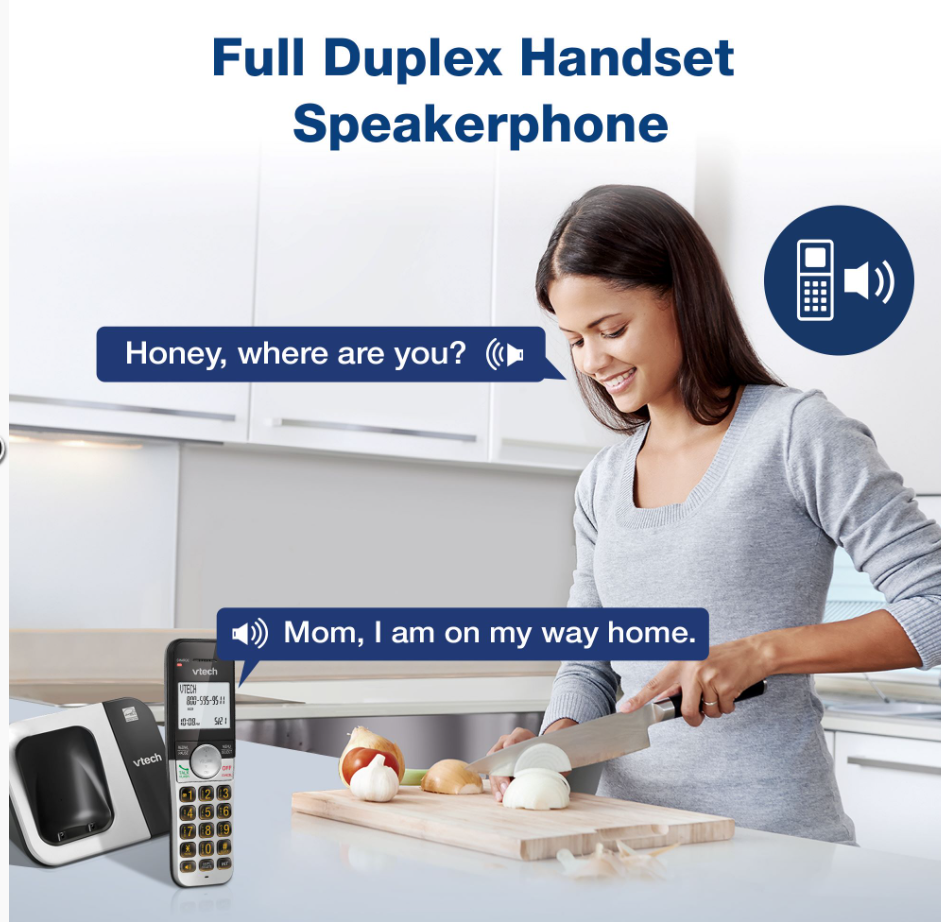 Teléfono inalámbrico VTech de 3 terminales con pantalla grande y botones grandes, DECT 6.0 con identificador de llamadas/llamada en espera, altavoz manos libres dúplex completo, modo ECO, rellamada a los últimos 10 números, fácil de usar.