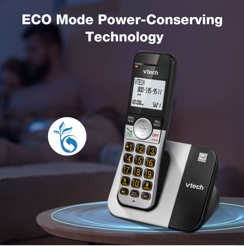 Teléfono inalámbrico VTech de 3 terminales con pantalla grande y botones grandes, DECT 6.0 con identificador de llamadas/llamada en espera, altavoz manos libres dúplex completo, modo ECO, rellamada a los últimos 10 números, fácil de usar.