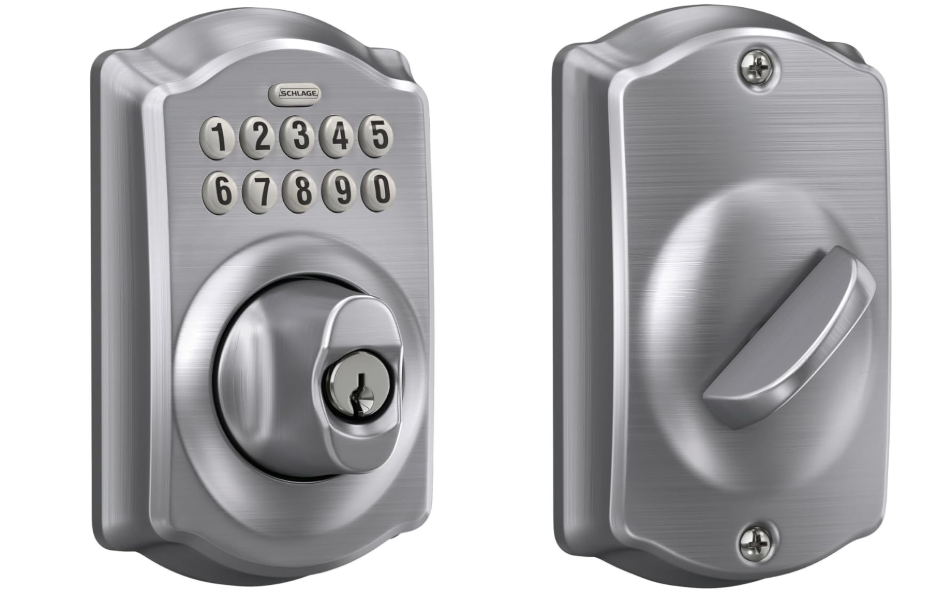 Cerrojo con Teclado Schlage BE365 Camelot – Sin Llave, Seguridad Grado 2, Hasta 19 Códigos
