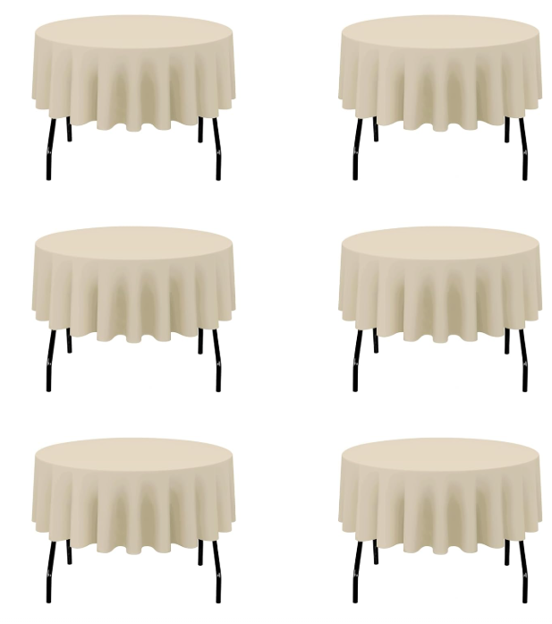 BRILLMAX Paquete de 6 manteles redondos beige de 70 pulgadas para mesas de 30 a 54 pulgad