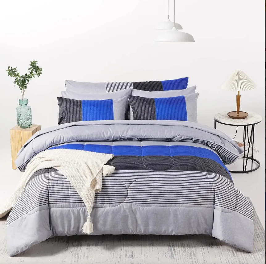 Rynghipy Juego de Edrédon de 8 Piezas a Rayas Azules – Ropa de Cama Completa