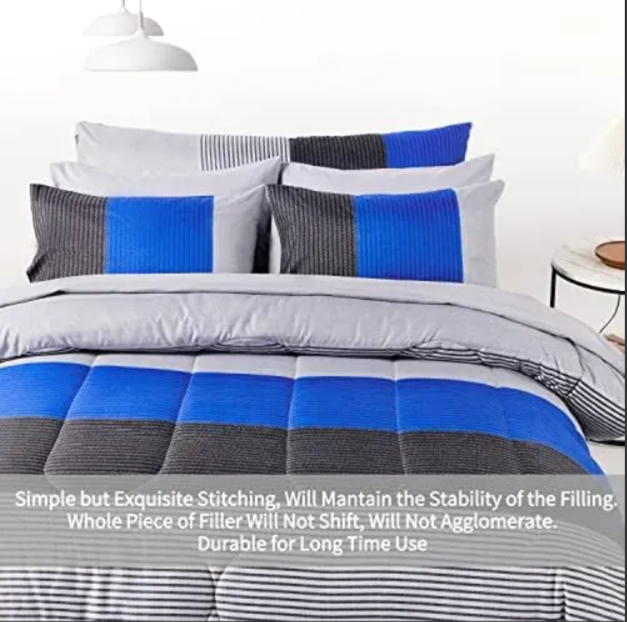Rynghipy Juego de Edrédon de 8 Piezas a Rayas Azules – Ropa de Cama Completa