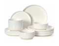 Juego de Vajilla de Cerámica 12 Piezas – Platos y Cuencos Blanco Crema, Servicio para 4