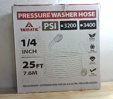 Manguera YAMATIC para Hidrolavadora 25 Pies 1/4" Antienredos – 3600 PSI, Conector M22-14mm con Adaptadores 3/8", Gris
