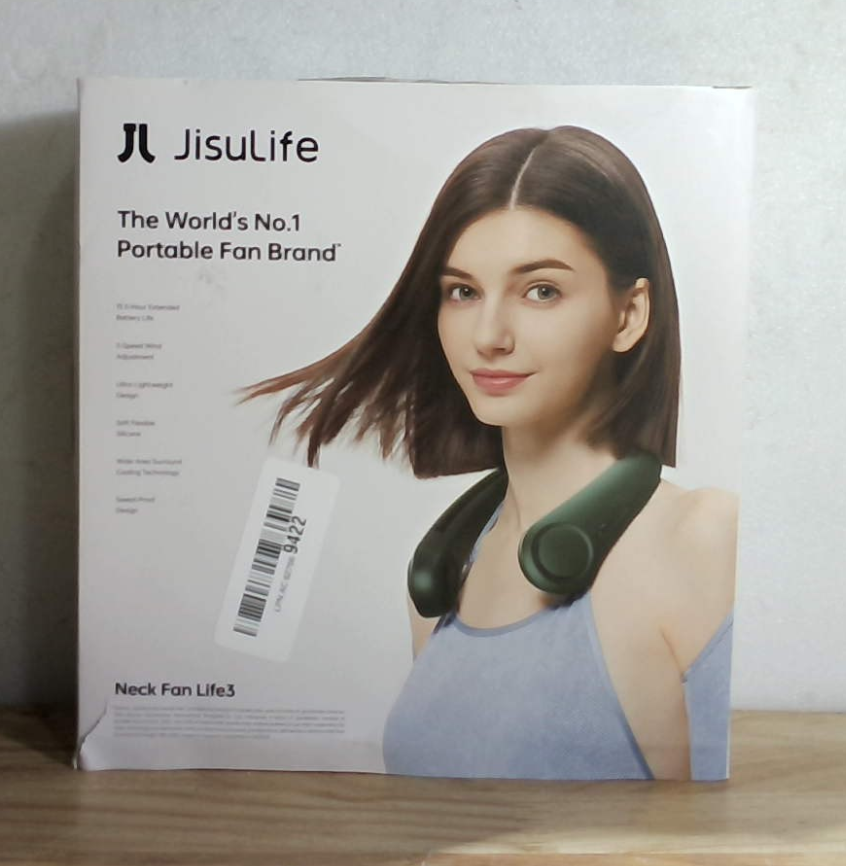 Ventilador de Cuello JISULIFE Sin Aspas – 5 Velocidades, Batería 4000mAh Recargable, Manos Libres, Color Verde Oscuro para Viaje y Exteriores