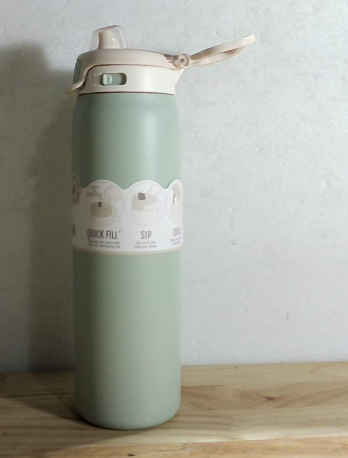 Botella de Agua Ello Pop & Fill 650ml Pistacho – Acero Inoxidable, Doble Pared Vacío, Llenado Rápido, Tapa Antigoteo, Libre de BPA