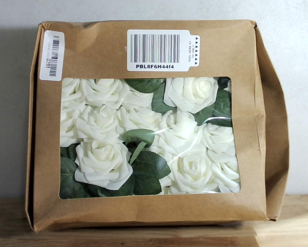 Flores Artificiales Ling's Moment – 50 Rosas de Espuma Color Marfil con Tallos, 7.6 cm