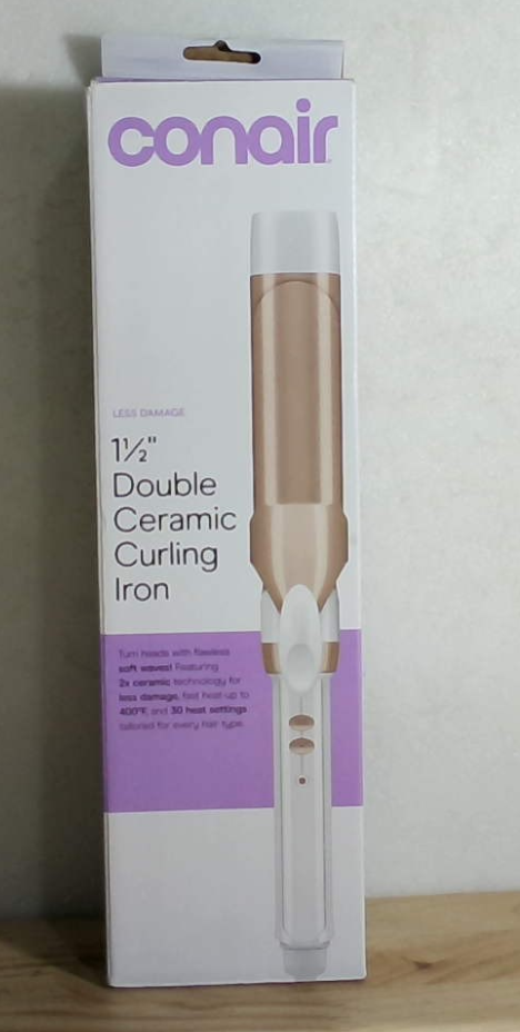 Rizador Conair Double Ceramic 1½ Pulgadas – Ondas y Rizos Suaves para Cabello Medio y Largo, Blanco/Oro Rosa