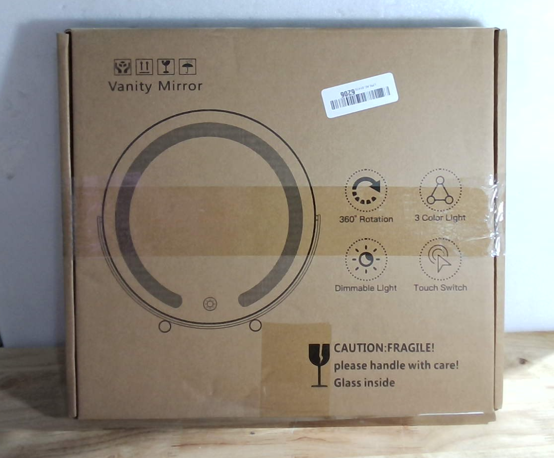 Espejo de Tocador con Luces LED Rolove 30 cm – Iluminado, 3 Colores Regulables, Táctil, Rotación 360°, Blanco para Maquillaje y Dormitorio