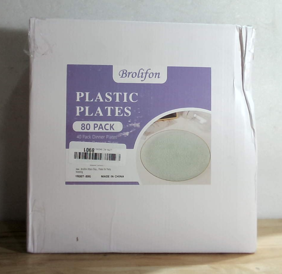 Platos Plástico Verde y Dorado Brolifon Pack 80 – Desechables Resistentes para Cena y Postre en Fiestas, Bodas y Eventos