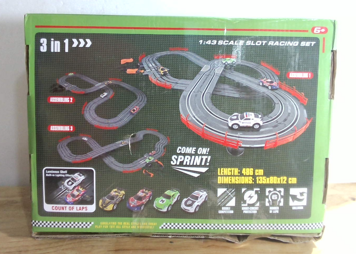⚠️ Pista de Carreras Slot 3 en 1 | Le Falta un Accesorio (No Afecta Funcionamiento) | 4 Autos | Contador Vueltas | 2 Mandos | Niños 4-12 Años | 1 Set