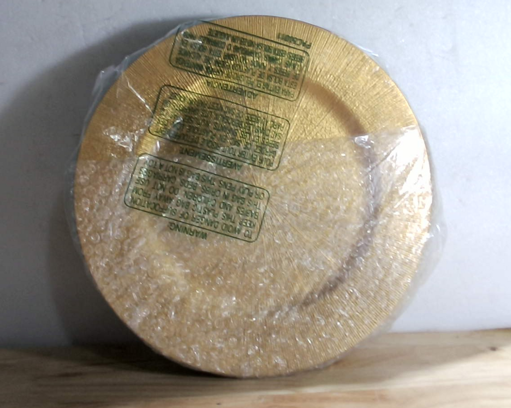 Platos Base Dorados LYHLYA 33 cm | Diseño Arrecife Forma Irregular | Plástico | Decoración Boda y Mesa | Juego de 12 Unidades