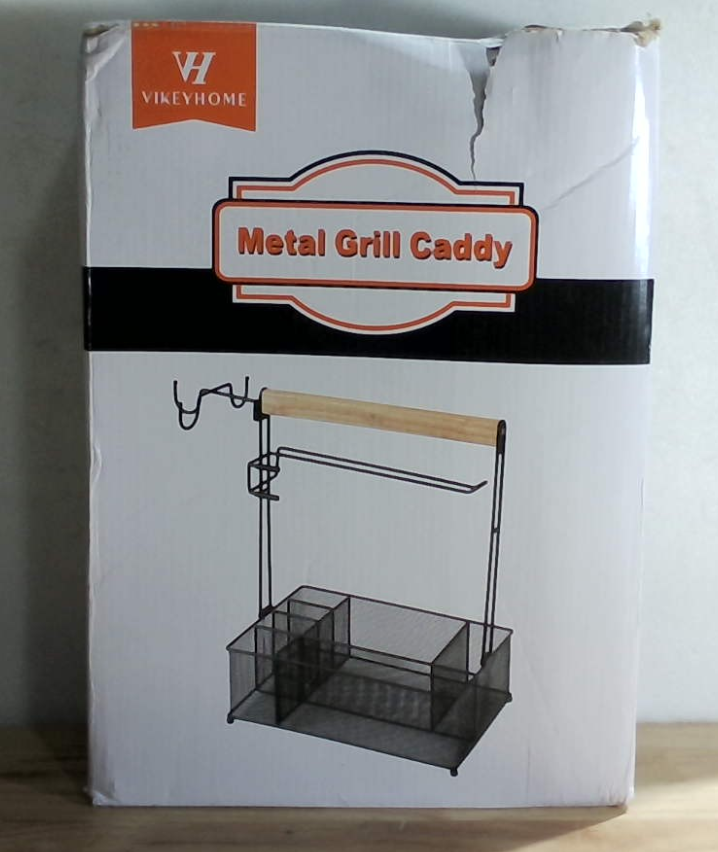 VIKEYHOME Grill Caddy, organizador de picnic y barbacoa para camping y exteriores, cesta de malla con 3 ganchos para colgar