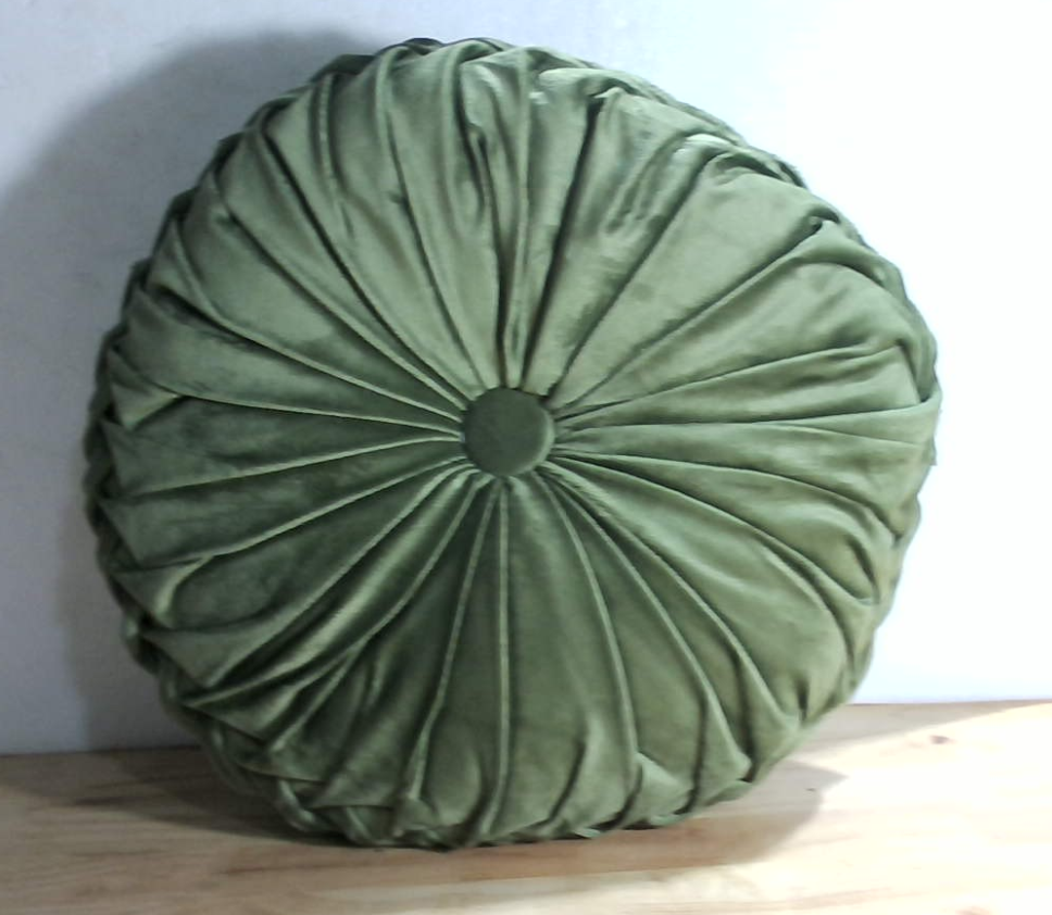 HIG Juego de 2 cojines decorativos plisados redondos de terciopelo verde