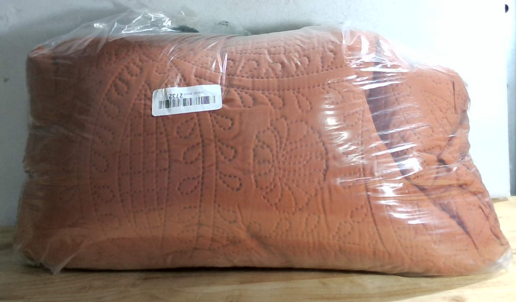 akkialla - Juego de colcha para cama tamaño queen, color naranja quemado, ultrasónico, juego de colcha tamaño full/queen, colcha suave y ligera, colcha con patrón de monedas