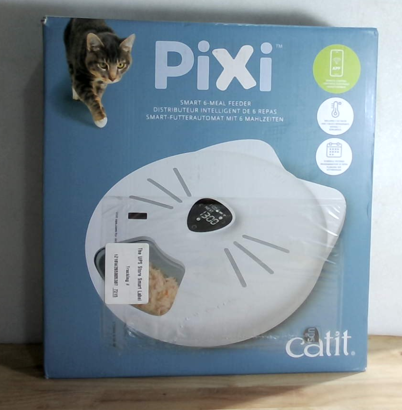 Comedero automático Catit PIXI Smart de 6 comidas: programa de alimentación automático y personalizable con soporte para aplicación, blanco.