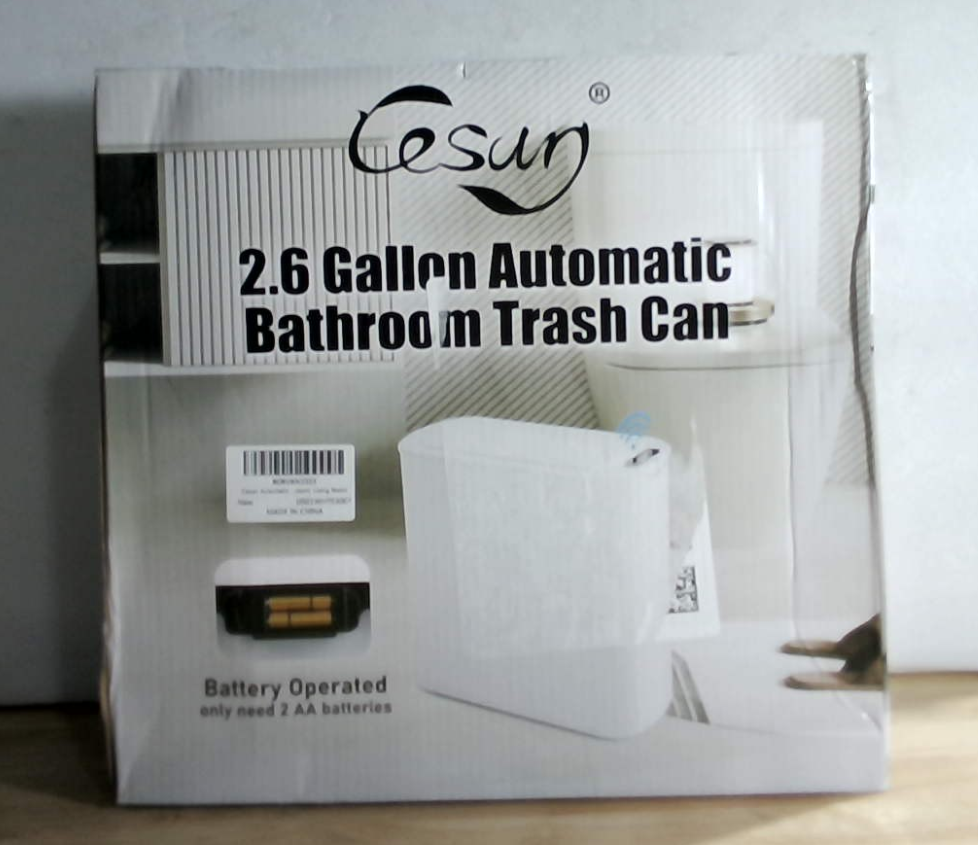 Papelera de baño automática con sensor de movimiento Cesun con tapa, 2.6 galones, sin contacto, de plástico inteligente y delgada, papelera pequeña blanca para inodoro, oficina, caravana, dormitorio, sala de estar.