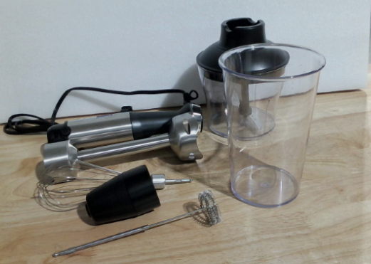 Batidora de mano Ganiza 5 en 1 con motor de alta resistencia de hasta 1000 W, 16 velocidades, cuchilla de acero inoxidable, vaso mezclador de 800 ml, picadora de 600 ml, batidor de varillas y espumador de leche.
