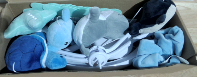 Móvil para cuna de bebé para niños y niñas, NICEMER Móvil de peluche suave con personajes marinos, decoración para la habitación del bebé en azul y gris, relajante con 12 nanas, regalo esencial y perfecto para bebés.