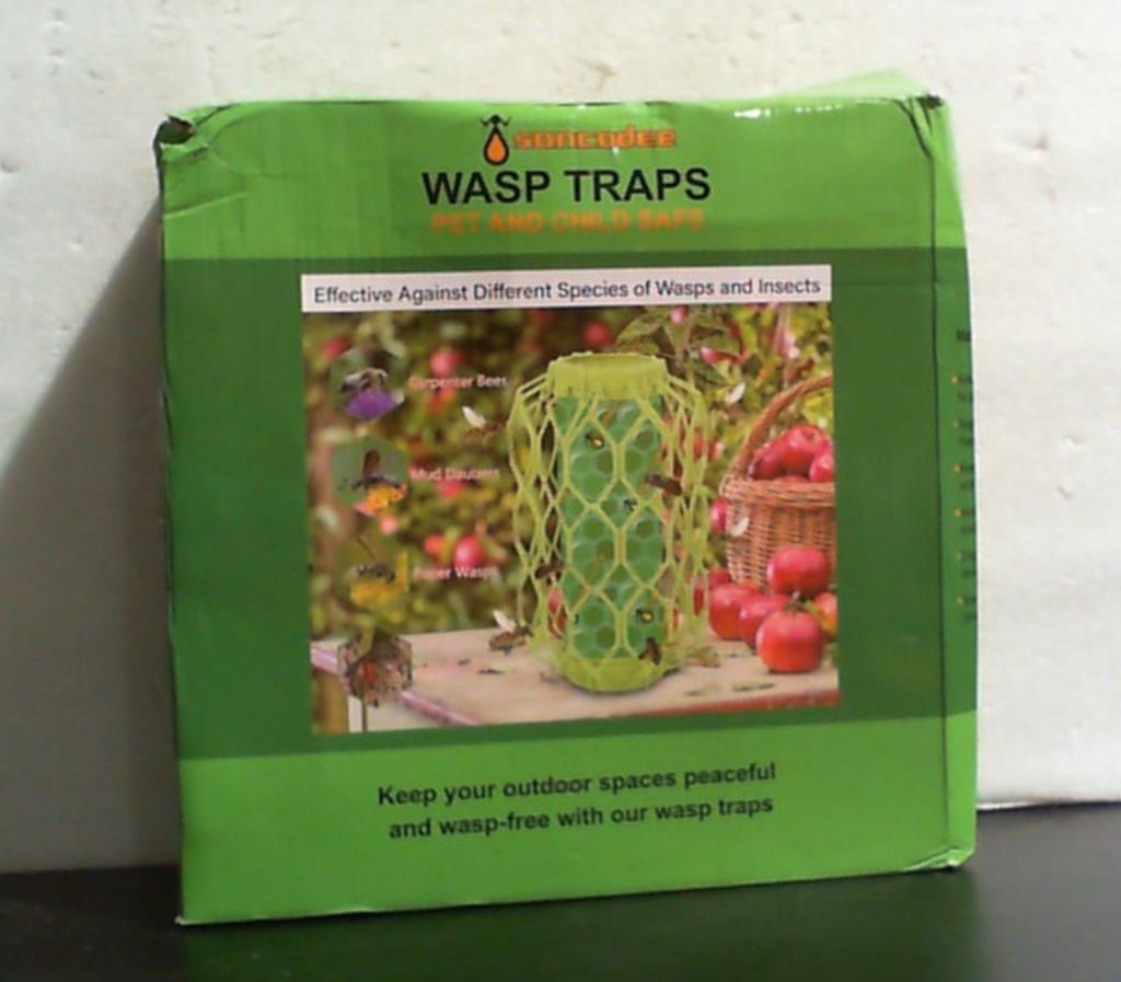 Paquete de 4 trampas para avispas Sancodee mejoradas para colgar en exteriores, atrapa abejas carpinteras y avispones, trampa reutilizable para avispas amarillas con depósito de cebo, exterminador de abejas y atrapa avispas para exteriores (verde)