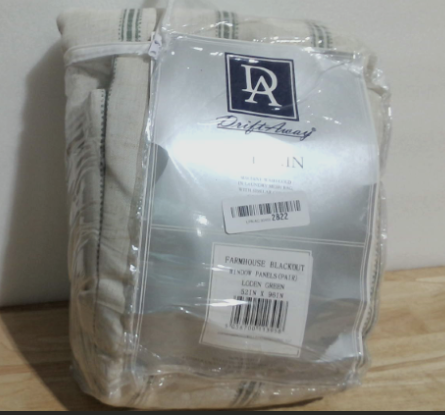 Cortinas opacas DriftAway Farmhouse Linen de 244 cm de largo para dormitorio, rayas, doble capa, aislamiento térmico, reducción de sonido, forro, ojales, estilo rústico, 2 paneles, 132 cm de ancho x 244 cm de largo, color verde loden.