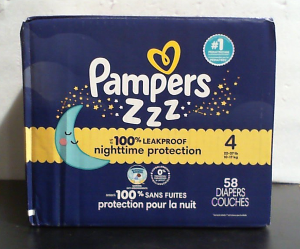 Pañales Pampers ZZZ para la noche, talla 4 (10-17 kg), 58 unidades, protección nocturna desechable para bebés, protección contra fugas y para la piel.