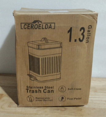 Cubo de basura pequeño CEROELDA con tapa - 5 L/1,3 galones, de acero inoxidable, para exteriores, para excrementos de perro, estilo rústico retro, con pedal para baño, dormitorio y oficina, cierre suave, color negro.