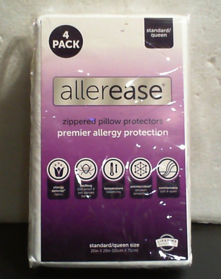 Juego de 4 protectores de almohada AllerEase tamaño estándar/queen: equilibran la temperatura, recomendados por alergólogos, transpirables y de primera calidad, con cremallera.