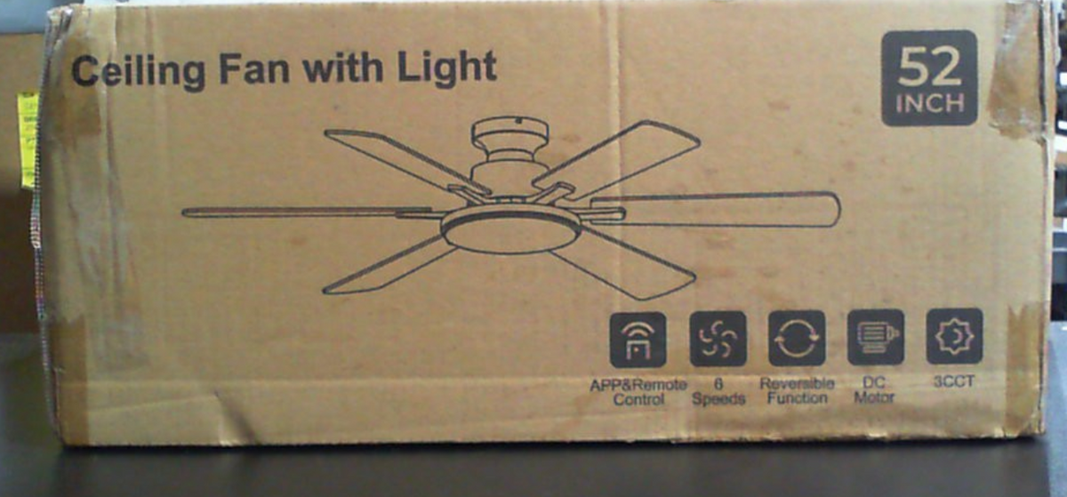 Ventilador de techo de 52 pulgadas con luz, 6 aspas de doble cara, motor de CC reversible ultra silencioso, control remoto y por aplicación, 6 velocidades, LED regulable de 3CCT con función de memoria, montaje empotrado para sala de estar, color negro.