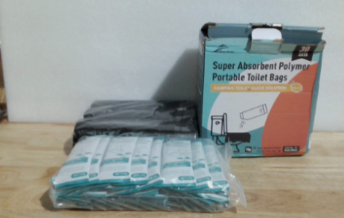 Paquete de 30 unidades de polímero superabsorbente Ann Katy, gel químico portátil y de rápida absorción para inodoro de camping con cubo de 5 galones, bolsa con cordón para inodoro, bolsa de emergencia para inodoro y gel para inodoro.