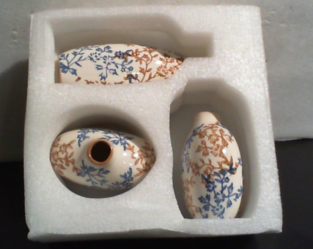 Juego de 3 jarrones pequeños de cerámica, mini jarrones para flores y hierba de la Pampa, bonita decoración elíptica estilo boho para centros de mesa de café, sala de estar, oficina, estantería, entrada (Flores azules)