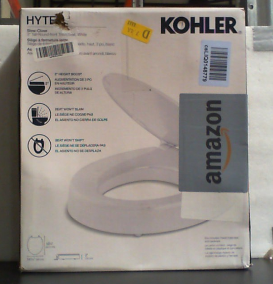 KOHLER 25876-0 Hyten, 7,6 cm de altura, asiento de inodoro redondo elevado con cierre suave, asiento contorneado con topes antideslizantes, herrajes de fijación rápida, color blanco.