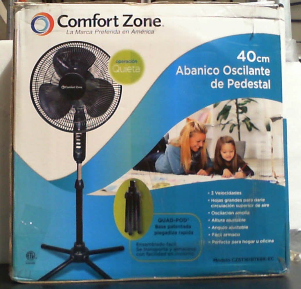 Ventilador de pie Comfort Zone, ventilador de pedestal de 16 pulgadas para dormitorio, ventilador de piso de 3 velocidades, oscilación de 90 grados, altura ajustable, inclinación ajustable, circulador de aire oscilante, negro