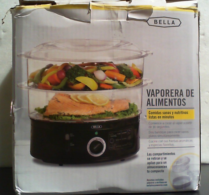 BELLA - Vaporizador de alimentos de dos niveles con canastas apilables y base removible para cocción simultánea rápida